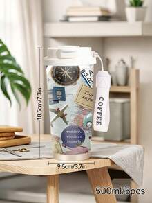 1pc/5pcs 500ml Wanderlust Travel Insulated Coffee Mug With Lanyard Lid, Vintage Collage World Map Compass Airplane Passport And Travel Quotes Print, Stainless Steel Reusable Cup, Suitable For Commuting Outdoor Gift - Multicolor - View 14