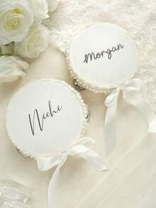 Custom 6 Inch Classic Wedding Handheld Tambourine With Single Row Metal Jingles Ribbon Bow And Pearl Decor Personalized Musical Rhythm Percussion Instrument For Wedding Ceremony Bridal Shower Reception Party Dancing (Drumstick Not Included) - White - View 6