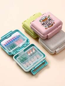 迷你6格便攜藥盒，收納盒，旅行藥盒，印有「My Pill Box」和藥丸圖案，6格小藥盒，密封包裝收納盒，6天週用藥物收納盒，旅行必備藥盒，日常維生素藥盒，口袋藥盒收納盒，精緻收納盒，居家必備，旅行必備 - 彩色 - 查看 2