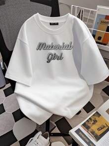 Camiseta de mujer con estampado Y2K Streetwear, material plateado brillante, estampado gráfico con eslogan de chica, camiseta unisex casual. - Blanco - Ver 2