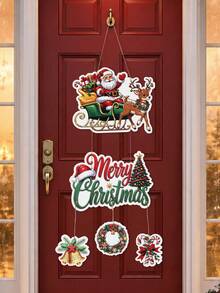 1 Set Christmas Paper Door Hanging Decor, Santa Claus Chimney Blank Wreath Snowman Gingerbread Man Hanging Ornament, Christmas Decoration, Christmas Party Supplies, Christmas Wall Hanging Decor, Holiday Front Door Sign, Home Decor, Winter Decor, Christmas Decoration, Christmas Decoration - Multicolor - View 4