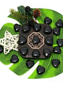 Heart-Shaped Obsidian 20 Carved Palm Stone - Polished Love Shaped Gemstone - Trouble Stone - Suitable For Gift, Home, Decoration - Black Heart 20pcs - View 5