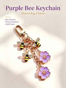 Enamel Bee & Flower Keychain, Gold-Plated Rhinestone Bag Charm Pendant, Women's Car Key Ring, Pastoral Style Decorative Accessory. Sweet Garden Style Key Ring, Women & Girls Gift Accessory. Gift For Women, Birthday, Holiday Gift. - Multicolor - View 12
