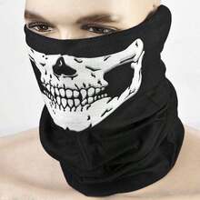 Halloween Skeleton Costume Set, Skull Print Neck Gaiter Face Mask & Half‑Finger Bone Gloves, Cosplay Party Dress‑Up Outfit Accessories For Men Women - Black and White - View 5