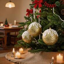 3 Pcs Christmas Ball Ornaments Set For Tree Sequin Decor Hanging Decor - Gold - View 4