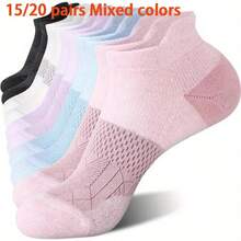 3/5/6/10/15/20pcs Women's Low-Cut Short Sports Socks, Spring/Summer Short Tube Fitness Badminton Running Tab Socks - Multicolor - View 16
