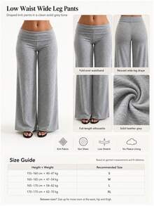 High Waist Wide Leg Casual Pants, Women's Commute Sports Elegant Modern Solid Color Slim Fit Wide Leg Pants Fall - Grey - View 7