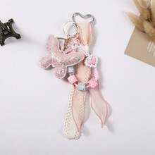 Rhinestone Butterfly Macaron Acrylic Beaded Keychain With Lace Cord, Fresh Style Bag Charm For Girls - Multicolor - View 13