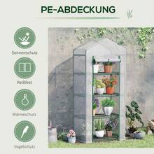 Outsunny Greenhouse With Shelves And Roll-Up Door 70 X 50 X 160 Cm White+Green | Winter-Proof, Plastic Greenhouse, Greenhouse, Tomato House, Tomato Greenhouse, For Tomatoes, Vegetables, Flowers, Plants - White - View 5