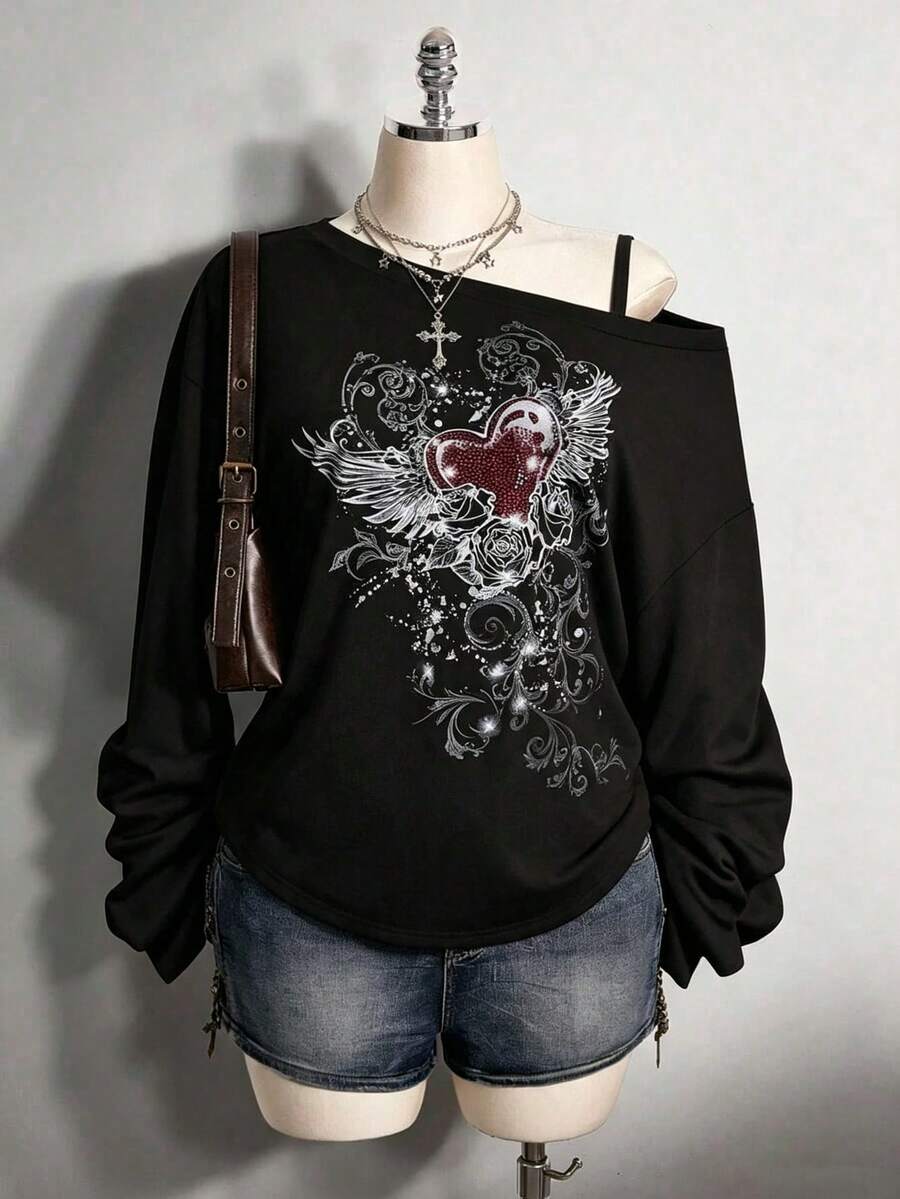 2026 Summer Collection,Retro Gothic Plus Tee: Distressed Skull & Rose, Y2K Punk Style, Sizes S-7XL, Ships 24H - Black 4 - View 1