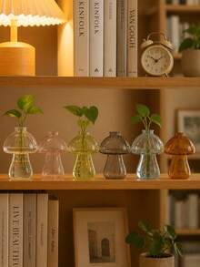 10/8/6/3/1pc Mushroom Shaped Transparent Plastic Vase, Cute Decorative Vase, Suitable For Home Decor, Wedding Centerpiece, Tabletop Floral Arrangement, Modern Style Vase, Suitable For Living Room, Dining Room And Office - Multicolor - View 2