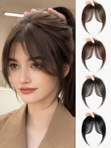 1PC Women/Girls Clip-In Bangs Hair Extension, Natural Realistic 3D Ultra Thin Fringe Hair Piece With Sideburns, Single Piece Frontal Hair Extension For Daily Wear Party Styling, Halloween Christmas Costume Accessory, Gift Choice For Women And Girls - Multicolor - View 4