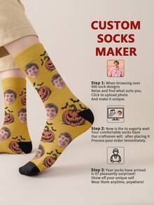 1 Pair Customized Face Photo Men's Halloween Socks, Halloween Costume, Birthday, Valentine's Day Gift, Halloween Prank Gadget, Colorful Cartoon Print, Combines Personality And Fun, Suitable For Daily Wear, Home, Commuting - Multicolor - View 4