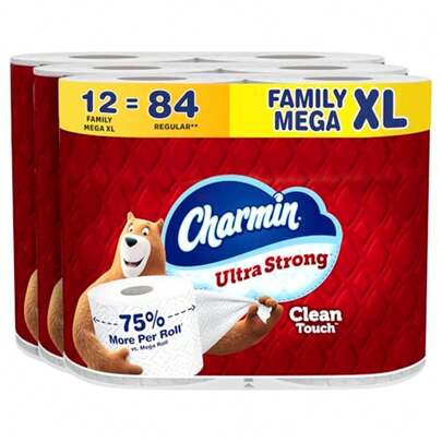 Toilet Paper Ultra Strong Clean Touch, 12 Family Mega XL Rolls = 84 Regular Rolls