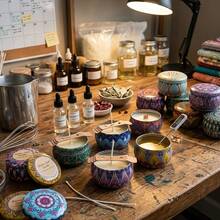 HIZTGHC 65-Piece Complete Candle Making Kit, Includes 8 X 2.5oz Floral Matte Metal Tins With Lids, Wax-Free Handmade Materials, Suitable For Scented/Pure Burning Candles, Home Decor Storage Containers - Flower Vase 65pcs/8set - View 6
