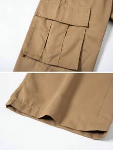 1pc Men's Outdoor Straight Leg Cargo Pants, Multi-Pocket Pleated Design, Durable Long Pants, Suitable For Hiking, Trekking And Casual Wear - Khaki - View 6