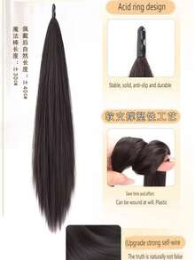 Magic Wand Ponytail Hair Extension For Women, Low Ponytail Long Straight Hair, Big Wavy Curly Hair, Natural Ponytail Short Braid Hair Accessory - Coffee Brown - View 3