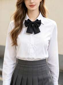 1件裝女款蝴蝶結領結套組，極簡百搭學院風 JK 制服襯衫領飾配件 2 件組 - 黑白條紋JK - 查看 2