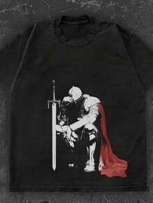 Camiseta Gráfica Overthink Knight, Unisex Gótica Vintage, Estilo Y2K Off Campus Streetwear - Negro - Ver 4