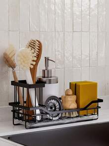 Stainless Steel Sink Organizer Rack, Rust-Proof Sponge And Brush Holder, Partitioned Design, Multi-Compartment Structure, Designed For Kitchen Sink, Convenient And Tidy Storage For Sponges And Brushes - View 3