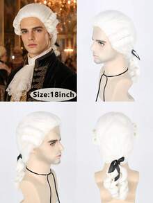 Vintage 18th Century Gentleman Judge Curly Ponytail Wig, Synthetic Fiber Full Head European Court Noble Style Wig, Halloween Historical Theme Cosplay Costume Accessory, Adult Men's - Multicolor - View 2