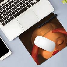Elegant Red Glove Doll Portrait Square Mouse Pad, Humorous & Exquisite Facial Expression Pattern Design, Eye-Catching Desktop Decoration Protective Pad, Rubber Anti-Slip Edge-Locked Office Mat, Small Size Suitable For Laptop, Desktop Computer Gaming, Office, Daily Use - Mouse Pad - View 2