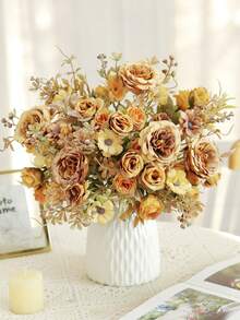1pc Artificial Rose, Chrysanthemum, Hydrangea Silk Flower Bouquet, Suitable For Home Decor, Kitchen Decor, Autumn Decor, Outdoor Decor, Table Decor, Wedding Decor, Artificial Plants, Women's Gift, Back To School Season - Yellow - View 7