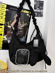 Kawaii Ita Bag For 10cm Dolls Cute Bowknot Dumpling Shape Shoulder Bag Adjustable Drawstring Strap Ita Bag Simple Hobos Ita Bag Women Crossbody Bag Gift - Black - View 5