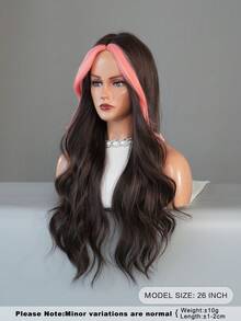 AKAKO Peruca com Mechas Rosas, Ondas Corporais Soltas e Longas, Peruca com Divisão Central, Fibra Sintética Resistente ao Calor, Peruca de Fantasia para Halloween, Festa de Festival de Música, Uso em Cosplay, 26 Polegadas - Multicolorido - Visão 4