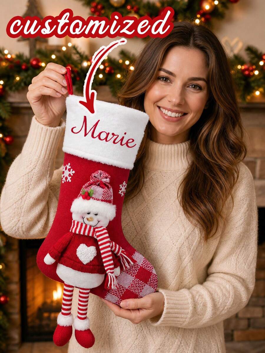1 Personalized Christmas Stocking With A Name, Designed For Both Girl And Boy, Suitable For Family Gatherings And Holiday Decorations.
