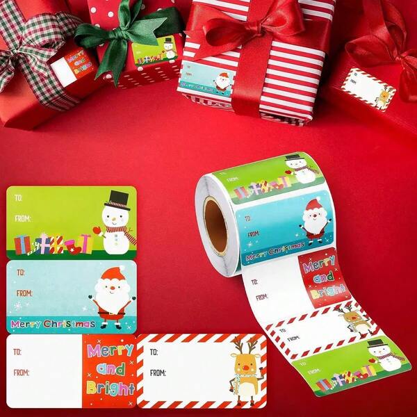 200/500pcs/Roll Multi-Holiday Self-Adhesive Gift Labels Stickers - Santa Claus & Bell Design, Suitable For New Year, Easter, Valentine's Day, Birthday Gifts, Winter Holiday Packaging Labels And Party Gift Decorations, 2026 Christmas Gift Filler Labels