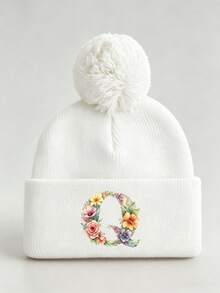 1pc Baby Beanies Boy Girls White Pom-Pom Cap With A-Z Letter Colorful Floral Hat For Boys And Girls Ages 0-8Y, For Hat Accessories Winter Warm Hat - Multicolor - View 63