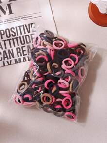 50/100/200pcs/Set Small Women's Ponytail Rubber Band Hair Ties Black Pink Brown High Elasticity Hair Ropes - Multicolor - View 5
