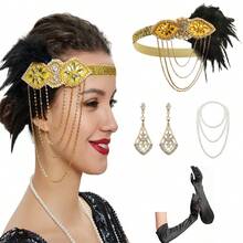 1920年代 Flapper 風格服裝配件套裝，適用婚禮、派對、活動，20年代 Flapper 頭帶、復古珍珠項鍊、手套，復古萬聖節 - 彩色 - 查看 72