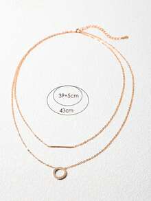 SYMFNY 1pc 925 Sterling Silver Rose Gold Round Open Cubic Zirconia Layered Bar Necklace - Rose Gold - View 4