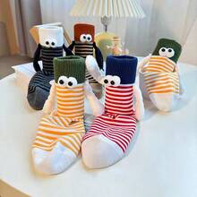 1 Pair Funny 3D Holding Hands Mid-Calf Socks, Novel Striped Socks With Plush Big Eyes And Soft Hand Decoration, Suitable For Couples, Family Gatherings, Party Gifts, Daily Home Couple Outfits - Multicolor - View 3