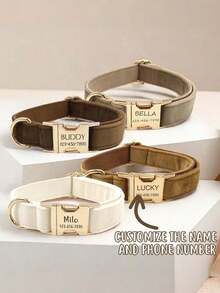 1pc Customized Velvet Dog Collar With Engraved Name, Phone Number And ID Tag, Soft And Adjustable, Suitable For Small, Medium And Large Dogs, Comes With Matching Leash, Personalized Dog Collar, Personalized Pet Accessories, Quiet Luxury Style - Light Coffee - View 2