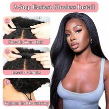 SHINEHAIR 3-In-1 Curly Wig For Women – 200% Hair Density, Naturally Yaki Straight Texture, Glueless – Invisible Headband With Drawstring – Natural Color – Wig With Headband For Everyday Wear Beginner Friendly - Yaki Straight Half Wig - View 6