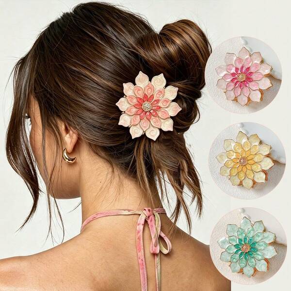 Summer Luxury Women's 3D Floral Hair Claw Clip, Large Capacity Hair Bun Clip, Non-Slip Hair Accessory, Easily Fixes Bun, Low Updo, Suitable For Various Hairstyles, Vacation, Wedding, Date, Daily Wear, Simple Hair Claw Clip, Daily Date, Travel Hair Accessory, Party Essential Romantic Floral Hair Claw