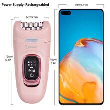 Hatteker 1pc 5-In-1 Women's Hair Removal Set, Multi-Function Underarm & Leg Epilator, Electric Women's Intimate Trimmer & Shaver Kit - View 4