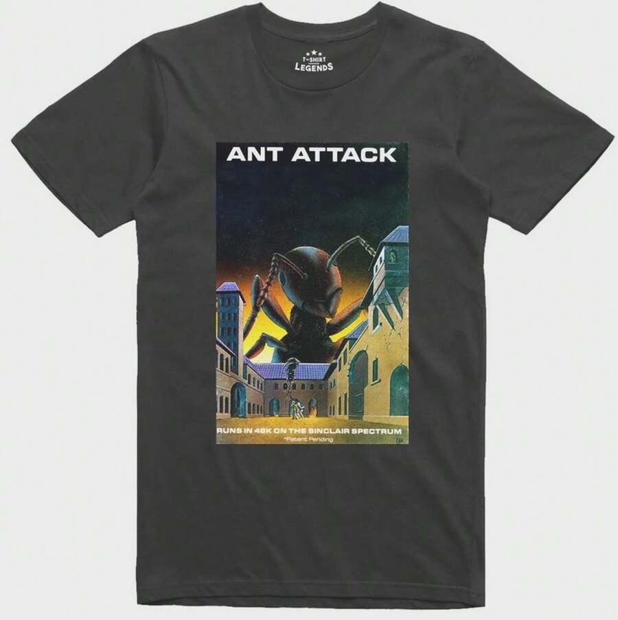 Ant Attack 8 Bit Tape Cover Officially Licensed Spectrum 48k C64 Retro T Shirt - 黑色 - 查看 1