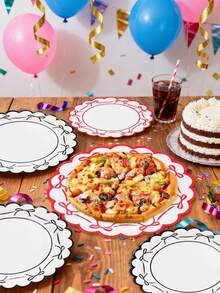 10/20/50pcs Bow Pattern Disposable Party Plates, Scalloped Edge Black Red Paper Cake Plates Dessert Plates With Ribbon Design, Party Tableware Supplies For Birthday, Wedding, Bridal Shower, Baby Shower, Anniversary, Holiday Celebration - View 7