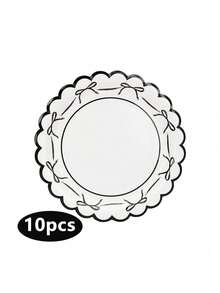 10/20/50pcs Bow Pattern Disposable Party Plates, Scalloped Edge Black Red Paper Cake Plates Dessert Plates With Ribbon Design, Party Tableware Supplies For Birthday, Wedding, Bridal Shower, Baby Shower, Anniversary, Holiday Celebration - View 14