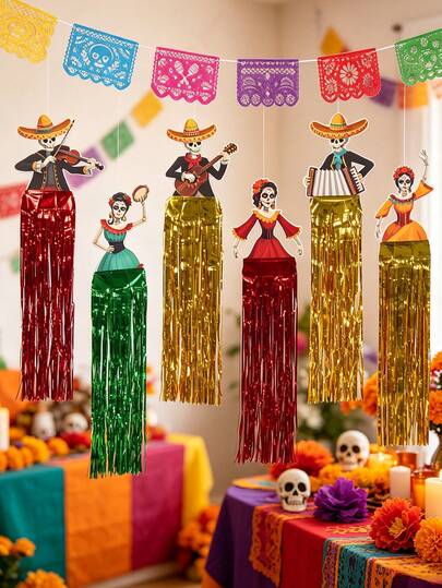 24pcs/Set Mexican Day Of The Dead Paper Hanging Decoration Set, Day Of The Dead Skull Design, Day Of The Dead Paper Colorful Bunting Tassel Hanging Decor, Mexican Festival Backdrop, Day Of The Dead Party Background Decoration, Photo Props, Mexican Hanging Flags, Hanging Decor, Mexican Day Of The Dead Decorations, Mexican Day Of The Dead Home Decor, Room Decoration, Day Of The Dead Ceiling Hanging Decor, Day Of The Dead Party Supplies, Wedding Birthday Decoration, Halloween Decoration, Day Of The Dead Gift, Party Gift