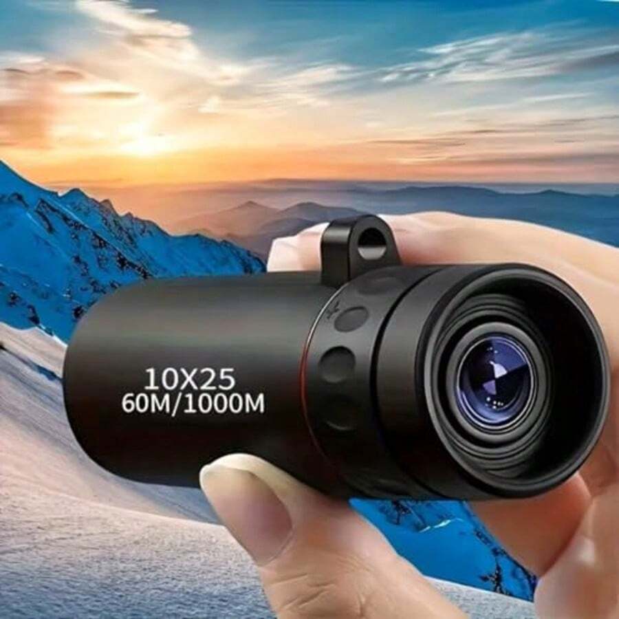 10X25 High Power Monocular Telescope, Fixed Focal Length Compact Optical Telescope, Non-Slip Rubber Ergonomic Grip, Portable Lightweight Telescope For Hiking Camping Bird Watching Hunting Fishing - Black - View 1