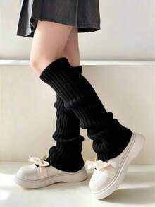 1 Pair Kids Knitted Leg Warmers, Simple Woolen Knit Leg Warmers, Slouch Leg Warmers, Warm & Fashionable Leg Protection - Multicolor - View 8