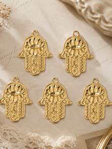 5pcs Stainless Steel 18K Gold Plated Evil Eye Series Big Eye Palm Embossed Pendant Set, Halloween DIY Hanging Decoration Necklace Bracelet Anklet Earring Accessories - Multicolor - View 1