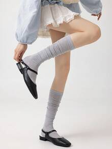 1 par de calcetines hasta la rodilla para mujer, calcetines delgados y ligeros de estilo universitario que estilizan las piernas para primavera/verano, versátiles para usar con faldas - Multicolor - Ver 12