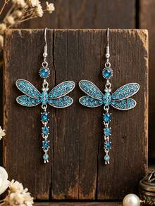 2pcs Vintage Butterfly Long Earrings, Insect Dragonfly Earrings, Unique Animal Dragonfly Pendant Earrings For Women - Blue - View 6