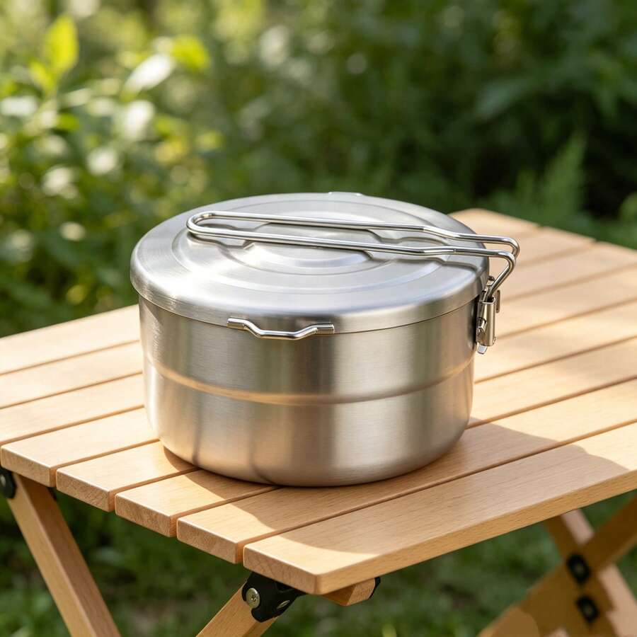 Collapsible Stainless Steel Pot With Lid For Outdoor Cooking - 1pc - View 1